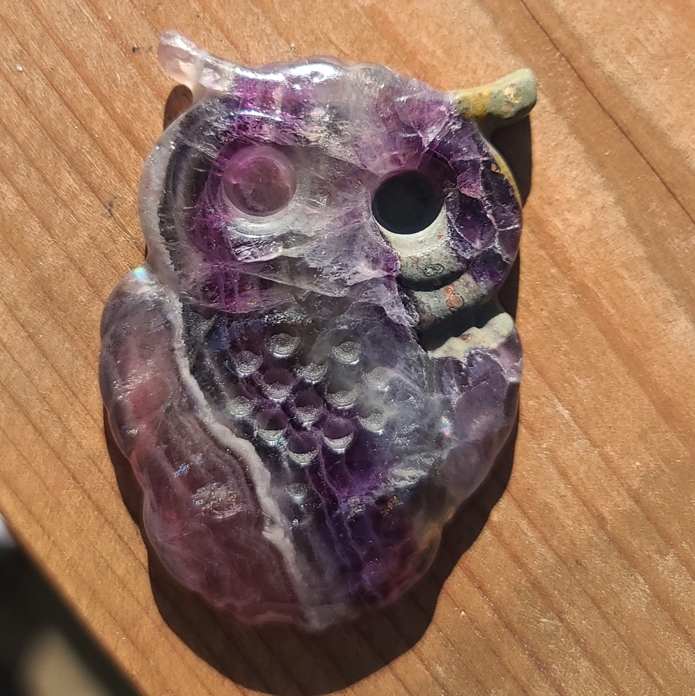 Purple fluorite owl crystal talisman - Picture 1 of 4